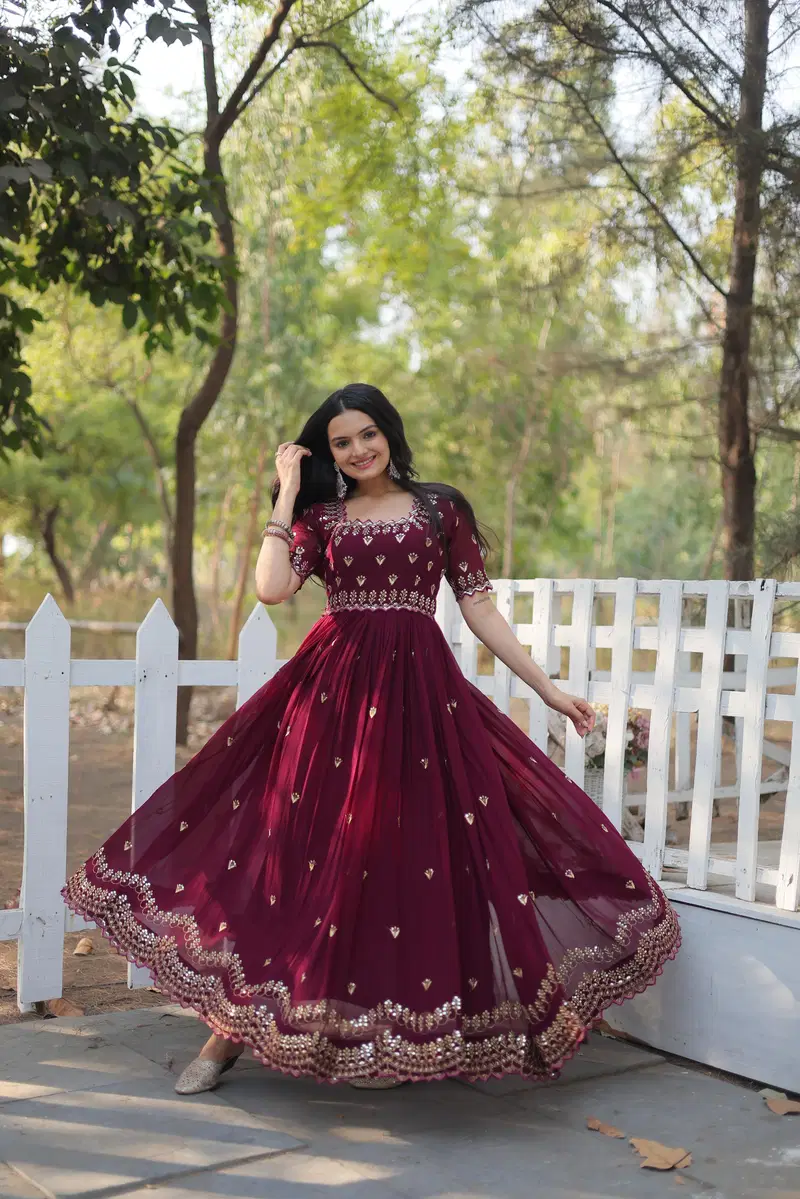 KA 1111 Faux Blooming Embroidery Wedding Gown Wholesale Price In Surat